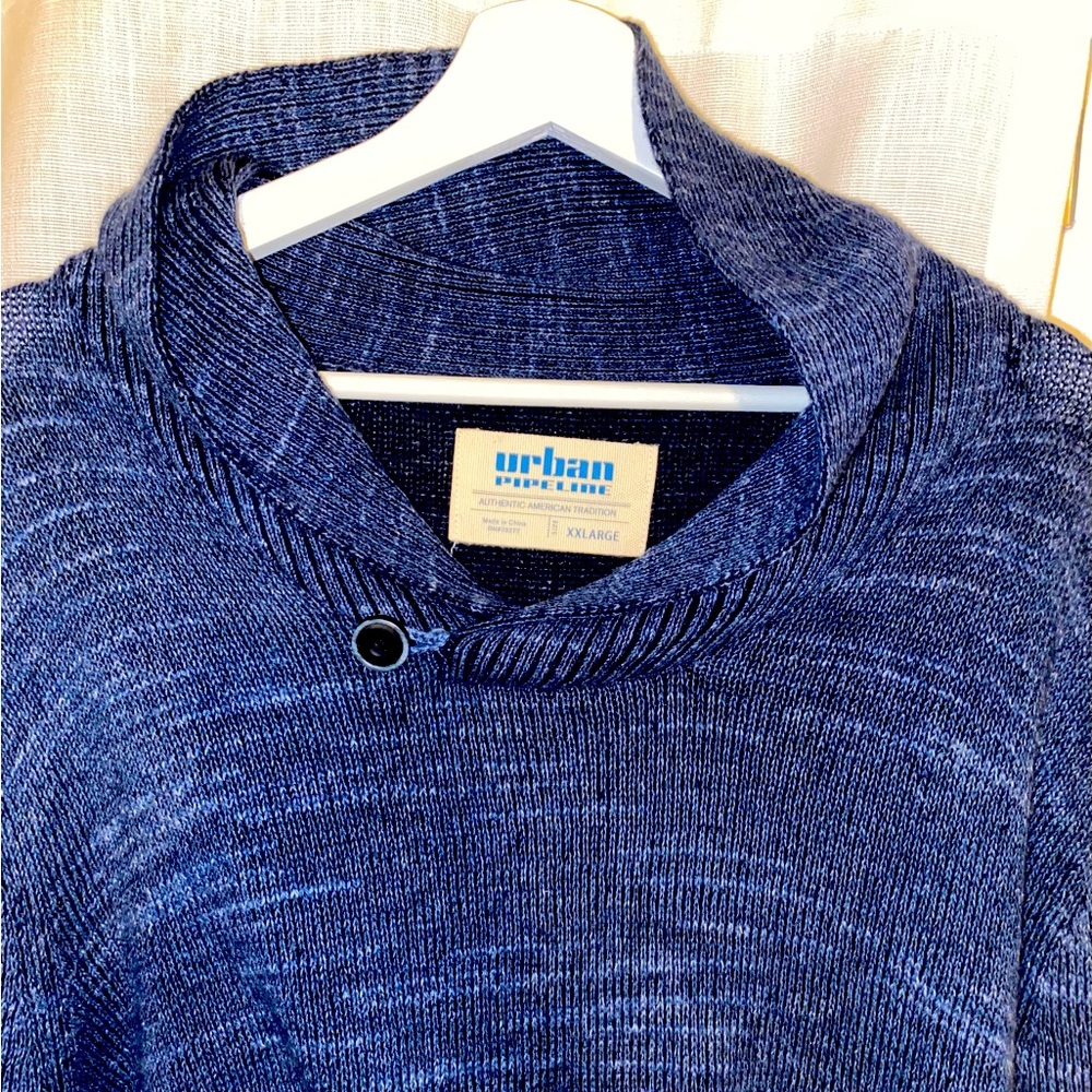 Urban Pipeline Sweater Mens XXLARGE Blue 100% Cotton Shawl Collar Button Neck